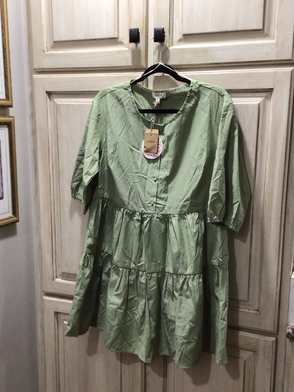 Umgee Sage Green Button-Front Tiered Top
